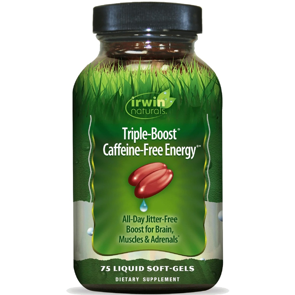 Irwin Naturals Triple-Boost Caffeine-Free Energy - Διαρκής, Jitter-Free Focus - Εγκεφαλική ενίσχυση Nootropic - 75 Υγρά Softgels