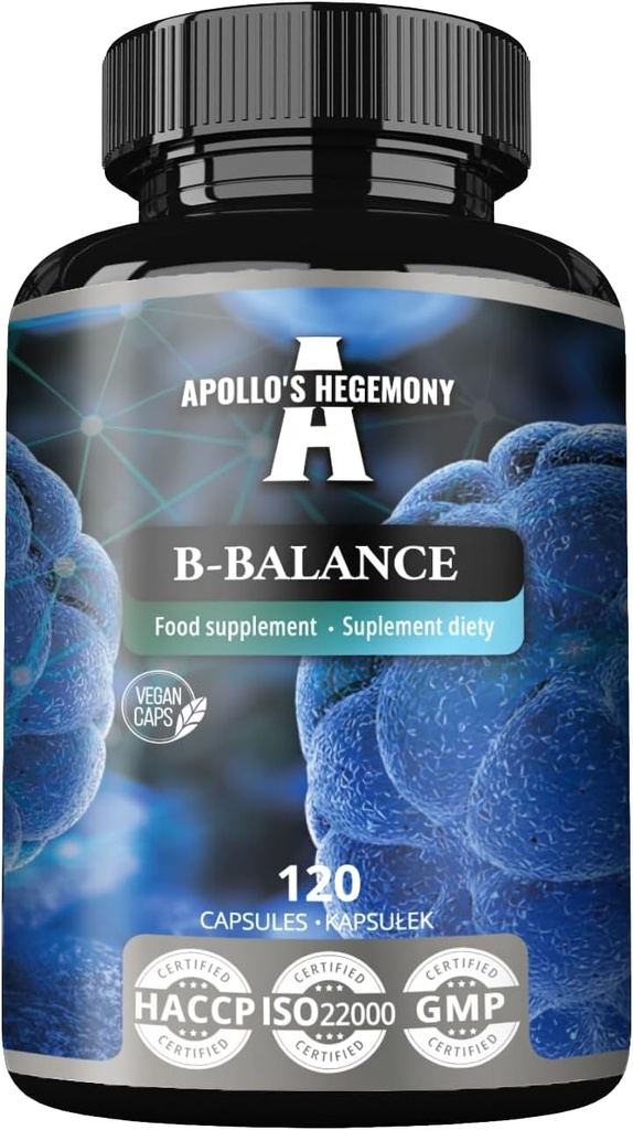 APOLLO'S HEGEMONY B-Balance 120 Vegan Κάψουλες - Vitamin B Complex Περιέχει Βιταμίνες B1, B2, B6, B12, Folate and More - 4 Μήνες Προσφορά - Υποστηρίζει τη συνολική υγεία