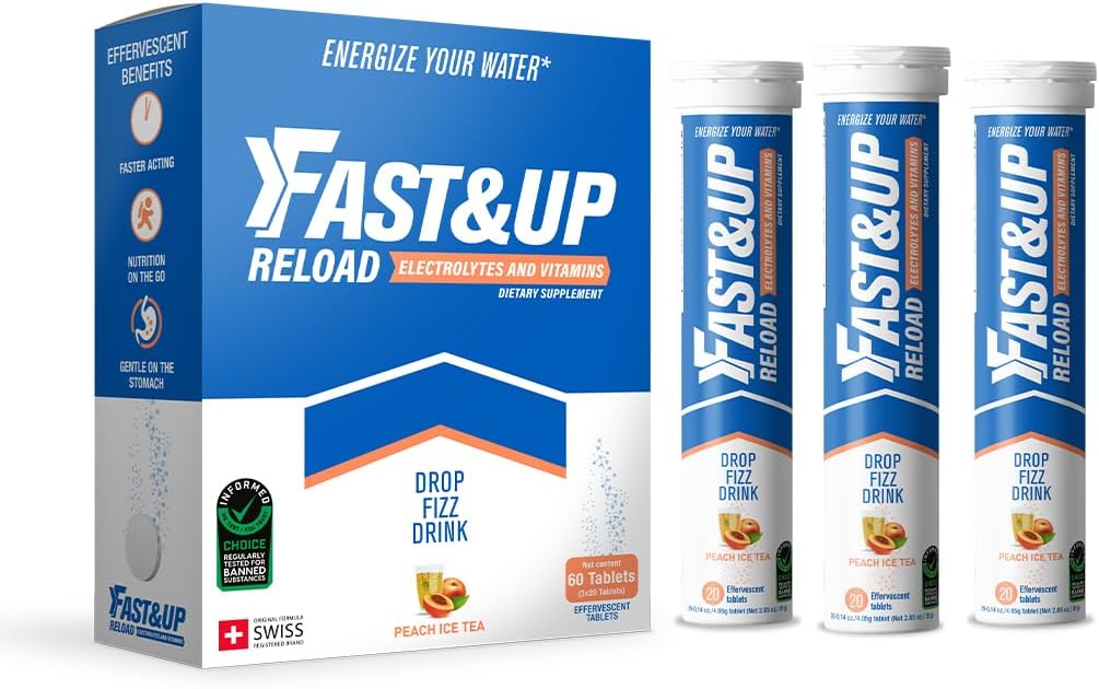 FAST&UP Reload – Instant Hydration and Electrolytes Replenishment - Saver Multipack - 60 Effervescent Tablets (Peach Ice Tea)