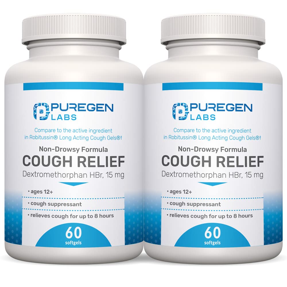 P Puregen Labs Ανακουφισμός για ενήλικες Dextromethorphan HBr 15mg (120 Softgels) 8-ώρα, μη-νύχτα, Long-Lasting Bronchial Καταπιεστικό 