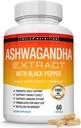 Organic Ashwagandha Root Powder Pills 1950 Mg with Black Pepper Extract - Pure Natural Ashwagandha Supplement, Support Energy, for Men Women, 60 Capsules