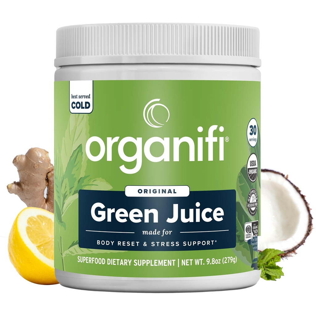 Organifi Green Juice - συμπλήρωμα σκόνης με Organic Spirulina, Ashwagandha, και Chlorella - Βοηθά στην επίτευξη στόχων καταλληλότητας και τη μείωση των επιπέδων κορτιζόλης, 30-Day Supply