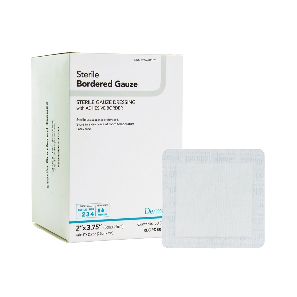 DermaRite's Sterile Bordered Gauze Dressing with Adhesive Border - Ευέλικτο μη-Linting υλικό, First-Aid, Ατομικά συσκευασμένο - 2 in. x 3-3/4 in., 1 Count, 50 συσκευασίες, 50 Σύνολο