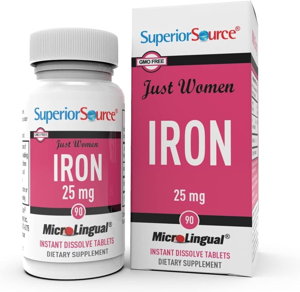 Superior Source Just Women Iron 25 mg - Ferrous Fumarate Supplement for Women - Iron Supplement Supports Overall Health - Formula Aids Against Gastrointestinal Discomfort - 90 Instant Dissolve Tablets