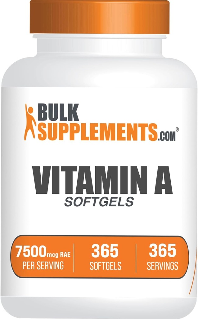 BulkSupplements.com Βιταμίνη A 25000 IU Softgels - Συμπλήρωμα βιταμίνης Α, ως Retinyl Palmitate, για υποστήριξη ματιών & ανοσοποιητικών - Χωρίς γλουτένη, 1 Softgel ανά υπηρεσία, 365 Count (Pack of 1)