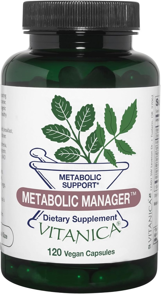 Vitanica Metabolic Manager - Herbal Supplement to Support Healthy Metabolic Response - Dietary Supplement with Vitamin D - Vegan Antioxidant Supplement - Pro Logo - 120 Capsules