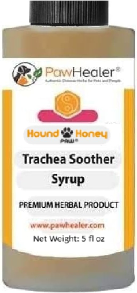 PawHealer® Hound Honey: Trachea Sooth Syrup - 150 ml (5 fl oz) - Φυσική βοτανική θεραπεία για τα συμπτώματα της καταρρέουσας τραχείας - Γεύση Καλή - Εύκολο στη χορήγηση