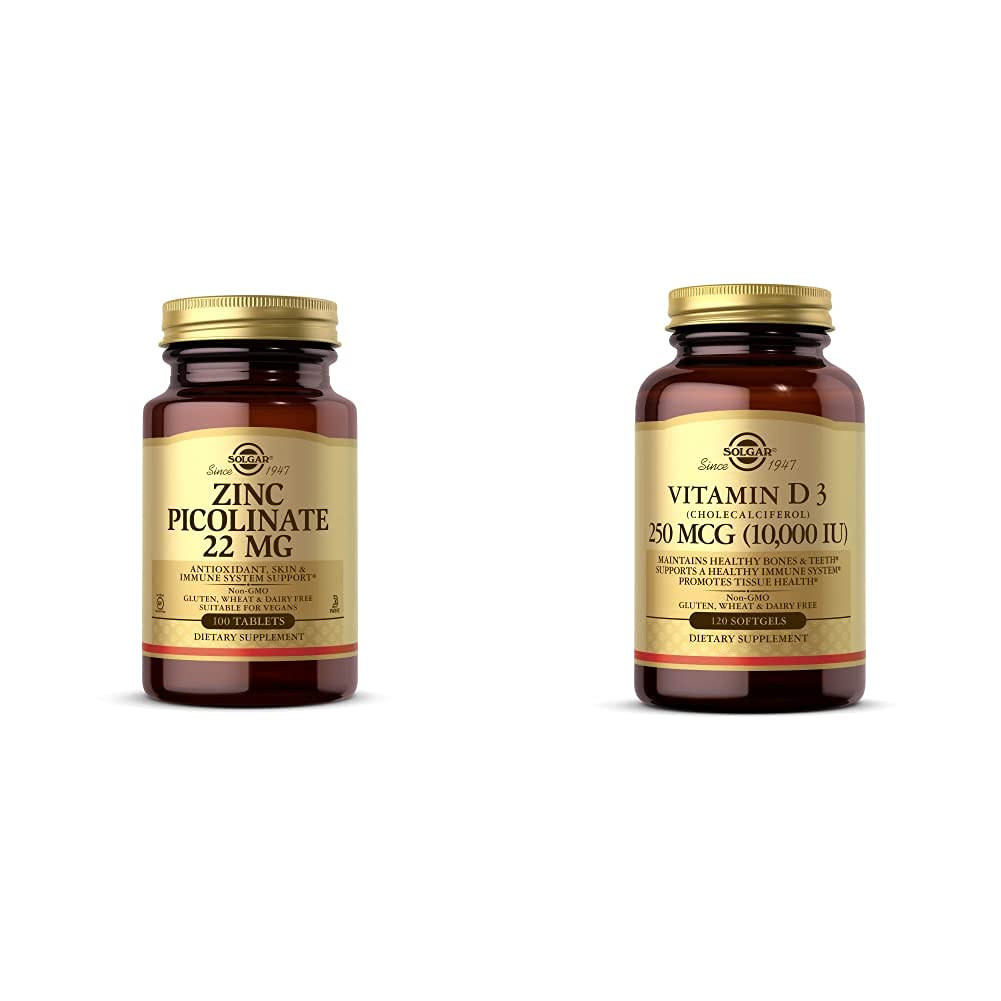 Solgar Zinc Picolinate 22 mg, 100 δισκία - Προάγει το υγιές δέρμα - Υποστηρίζει το ανοσοποιητικό σύστημα, Φυσιολογικό T με βιταμίνη D3 (χοληκαλσιφερόλη) 250 MCG (10. 000 IU), 120 Softgels - Βοηθά στη διατήρηση υγιή οστά
