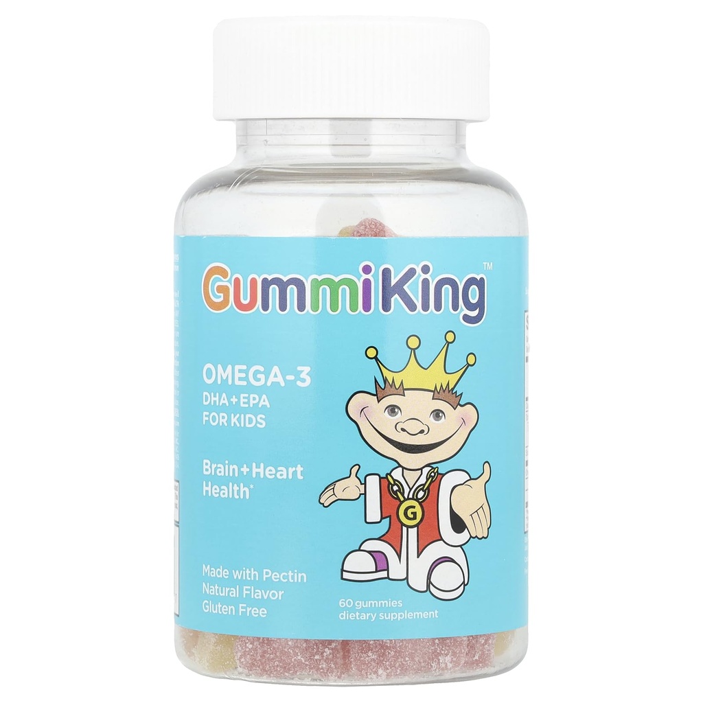 Gummi βασιλιάς DHA Omega-3 συμπλήρωμα, λεμόνι/πορτοκαλί/βρώμη, 60 κόμης