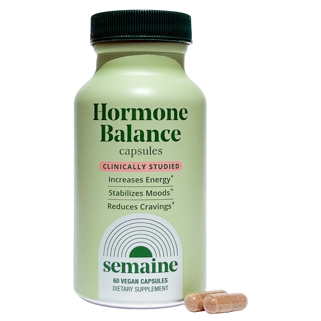 Semaine Hormone Balance – Clearer Skin, Enhanced Moods, Deeper Sleep & Happier Hormones. Hormone-Free, Vegan Capsule, Multi-Symptom Support (60 ct)