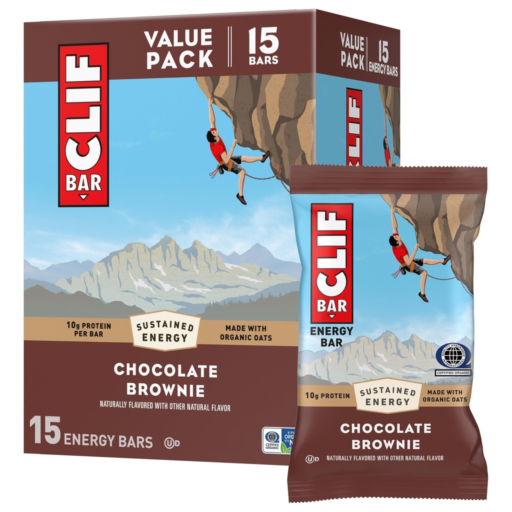 CLIF BAR - Ενεργειακά Μπαρ Πρωτεΐνης - Σοκολάτα Brownie - Κατασκευασμένο με Βιολογικές Βρώμης - Ενεργειακές Μπάρες - Μη ΓΤΟ - (15 Pack)
