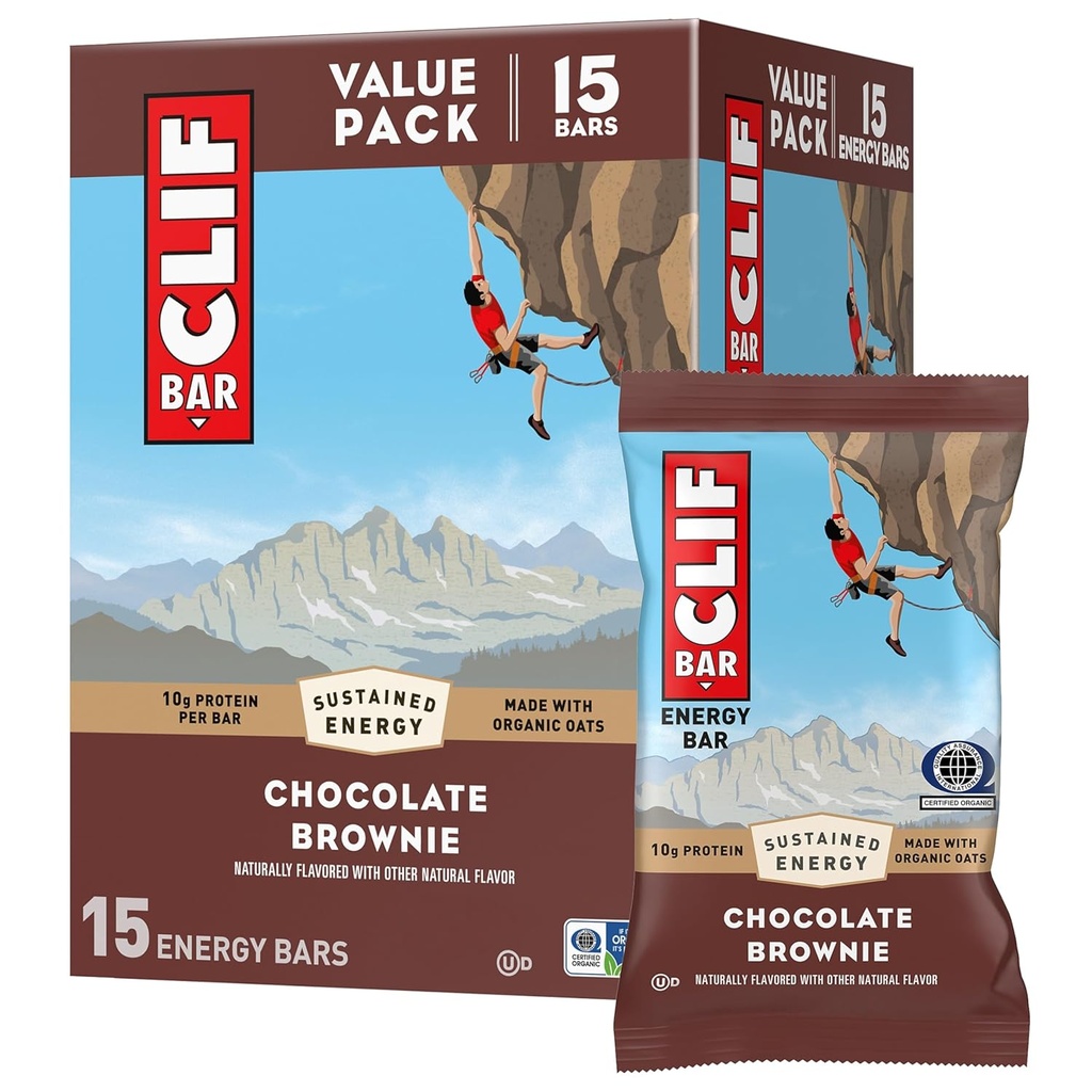 CLIF BAR - Ενεργειακά Μπαρ Πρωτεΐνης - Σοκολάτα Brownie - Κατασκευασμένο με Βιολογικές Βρώμης - Ενεργειακές Μπάρες - Μη ΓΤΟ - (15 Pack)