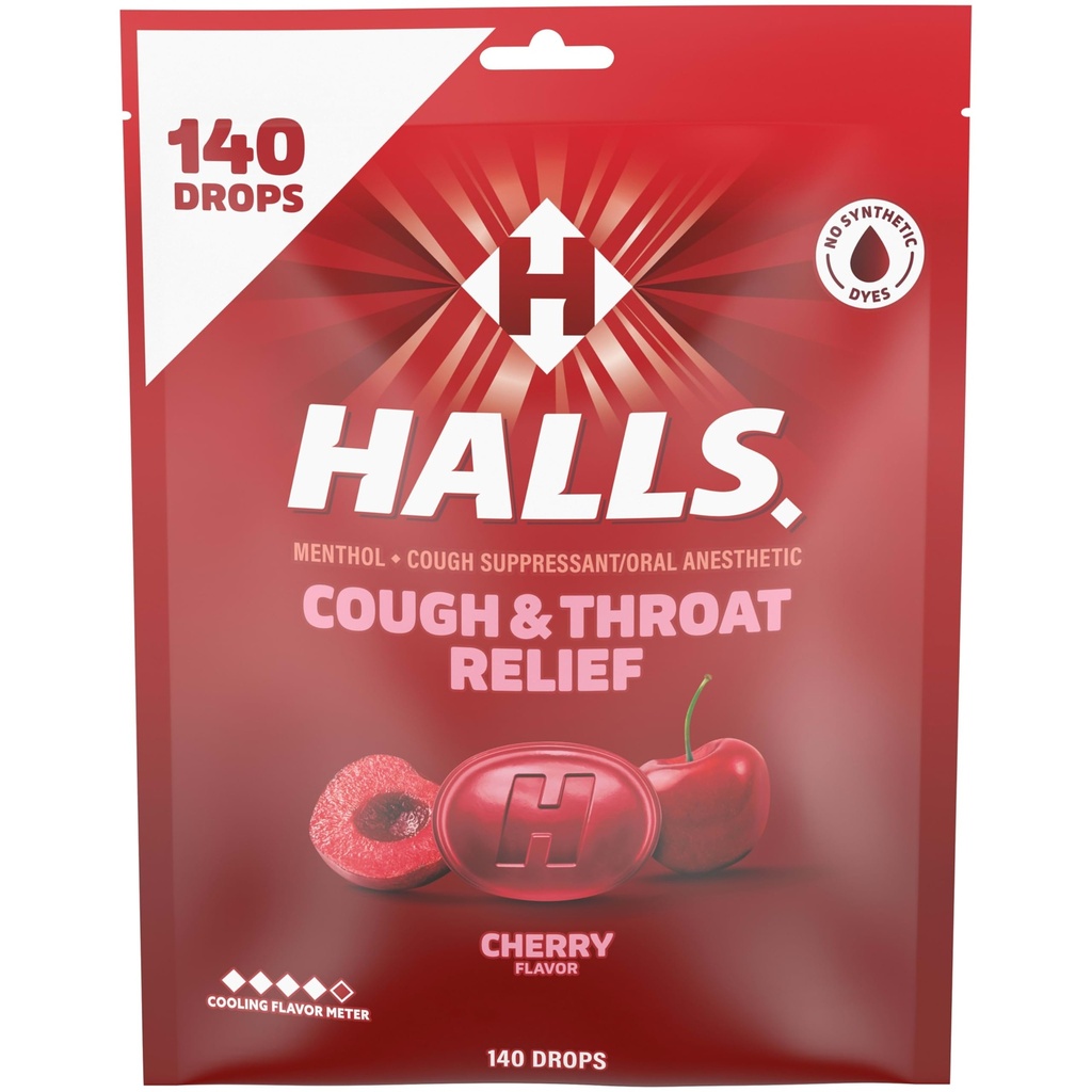 Halls ανακούφιση Cherry Βήχας σταγόνες, πακέτο αξίας, 140 σταγόνες