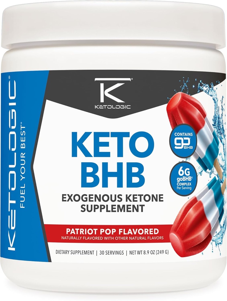 Ketologic Keto BHB (Πατριωτικό άρωμα ποπ) 30 Μερίδες - Εξωγενή συμπλήρωμα κετόνης με goBHB, Βήτα-Υδροξυβουτυρικά άλατα