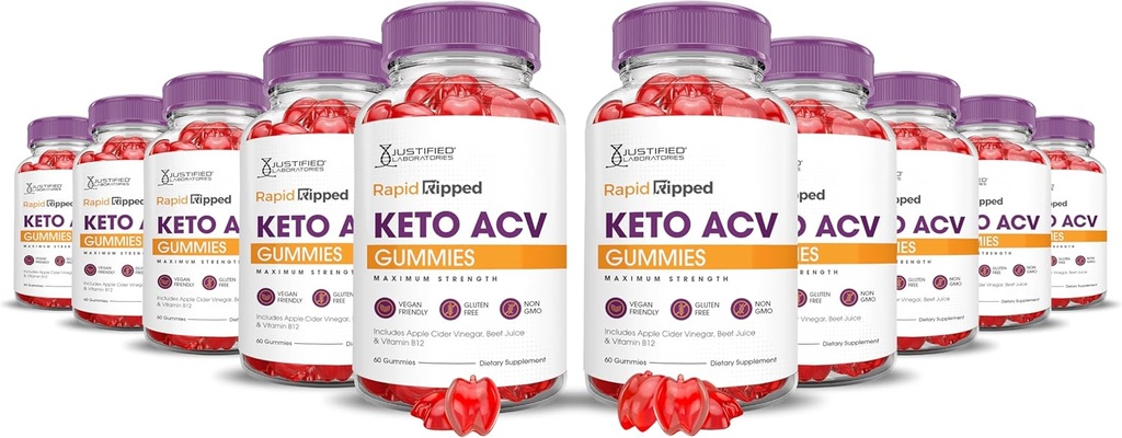 (10 Pack) Rapid Rippped Keto ACV Gummies Advanced Formula 1000MG Rapidripped Keto Gummies Apple Cider Vinegar Formulated with Pomegranate Beet Buice Powder B12 Vegan Non GMO 600 Gummys
