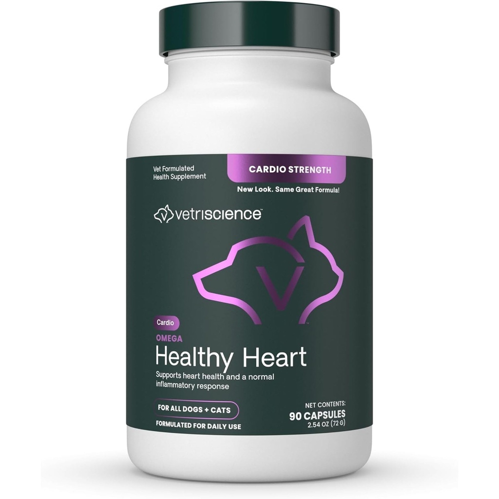 VetriScience Omega Healthy Heart Easy-Open Κάψουλες, Cardio δύναμη Ταυρίνη και Omega-3 συμπλήρωμα για σκύλους και γάτες, συμπλήρωμα υποστήριξης της καρδιάς για κατοικίδια ζώα, 90 Count
