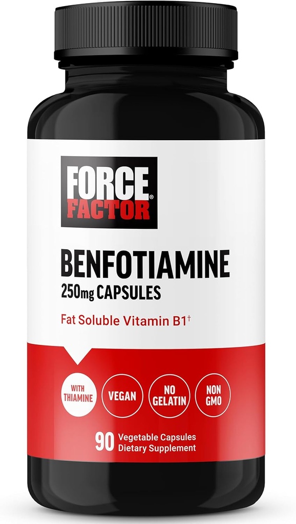 FORCE FACTOR Benfotiamine Plus συμπλήρωμα θειαμίνης, λιπώδης διαλυτή βιταμίνη Β1 για υψηλή απορρόφηση, μη ΓΤΟ, Vegan, 90 κάψουλες λαχανικών