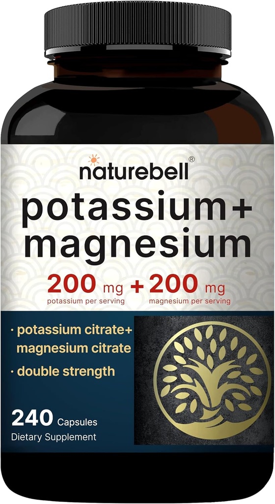 Naturebell Κάλιο Μαγνήσιο Ηλεκτρολυτικό Κάψουλες σκόνης 200mg Κάλιο + 200mg Μαγνήσιο Κιτρικός Μυός, Καρδιά & Ενυδατική Υποστήριξη 
