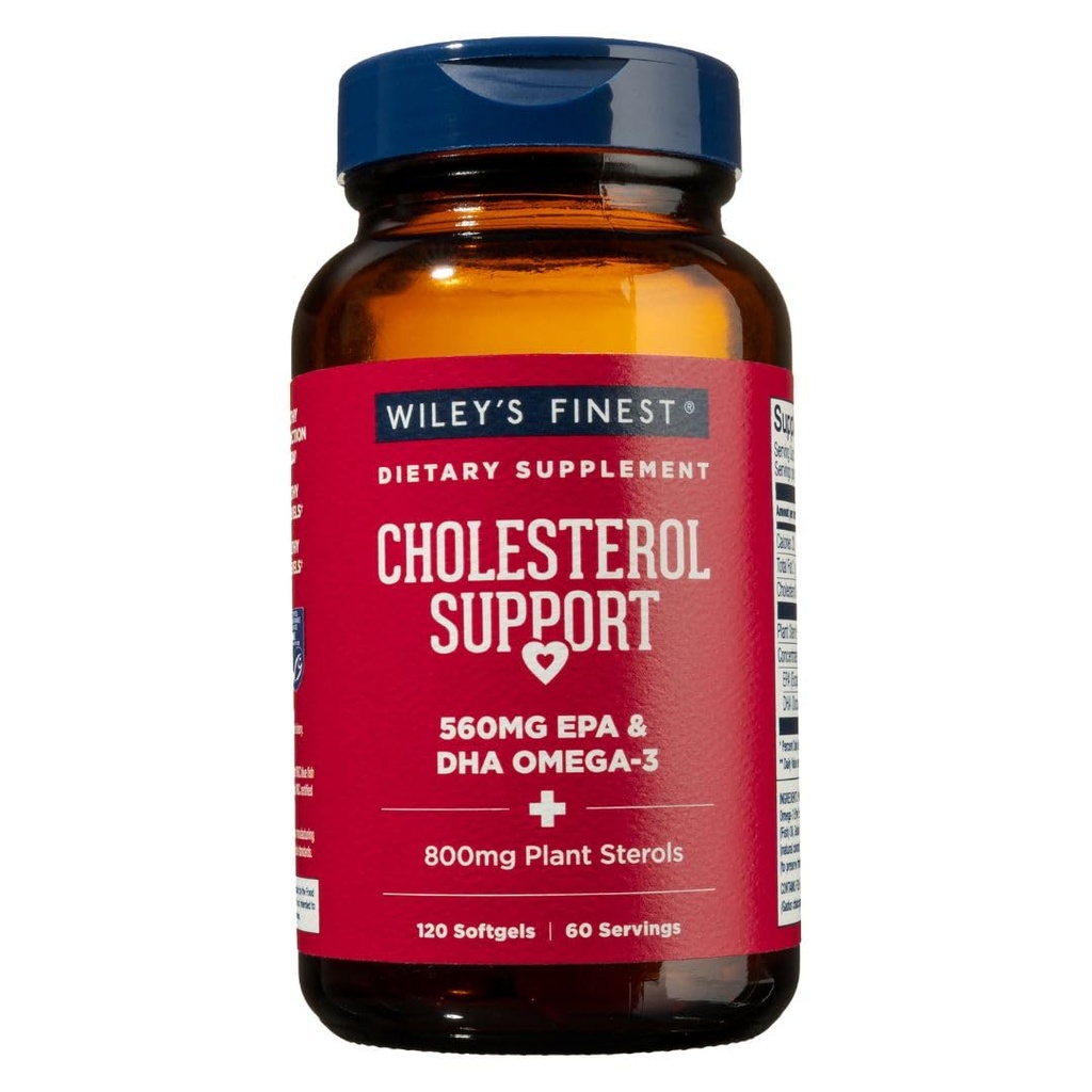 Wiley's Finest Wild Alaska's Fish Oil Cholesterol Support - Συμπλήρωμα υγείας καρδιάς για άνδρες και γυναίκες - 560mg Omega-3s - 120 Softgels (60 Services)