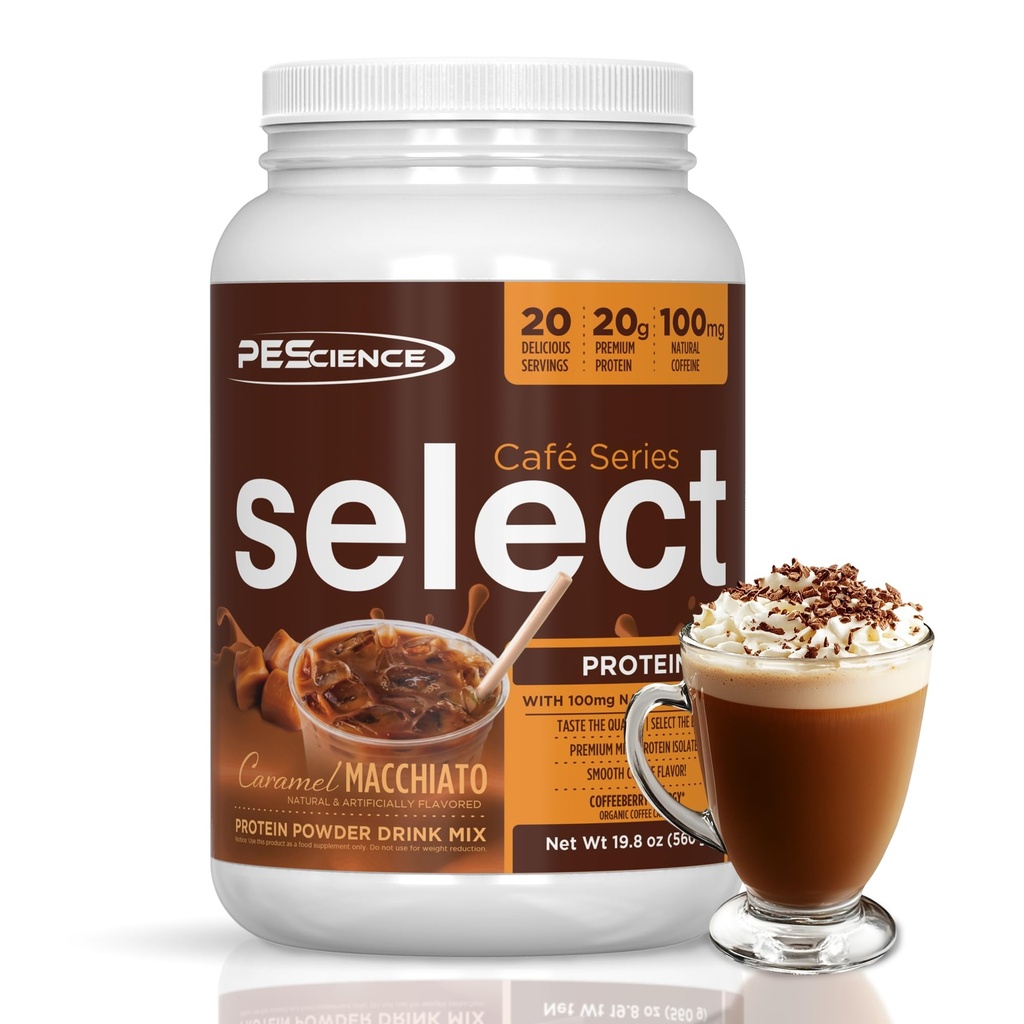 PEScience Select Cafe Protein Coffee Flavored Powder, Caramel Macchiato, 100mg Caffeine, 20g Παγωμένη Protein Coffee Powder ή Creamer, 20 υπηρεσίες