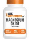 BulkSupplements.com Κάψουλες οξειδίου του μαγνησίου - Συμπλήρωμα μαγνησίου, οξείδιο του μαγνησίου 500mg - Χωρίς γλουτένη, 1 κάψουλα ανά υπηρεσία, 180 κόμης (πακέτο του 1)