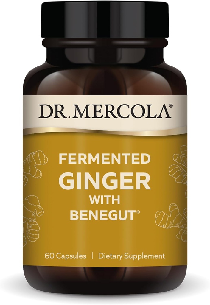 Dr. Mercola Fermented Ginger with Benegut - Supports Digestive & Gut Health - Aids Occasional Gas, Bloating & Discomfort - Non-GMO, Gluten-Free & Soy-Free - 60 Capsules (60 Servings)