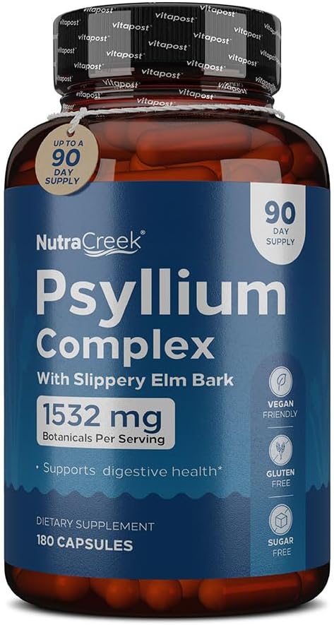 Psyllium Complex | 11-Ingredient Psyllium Husk Capsules with Psyllium Powder, Slippery Elm & Ginger to Cleanse & Support Digestive System Health | 180 Capsules