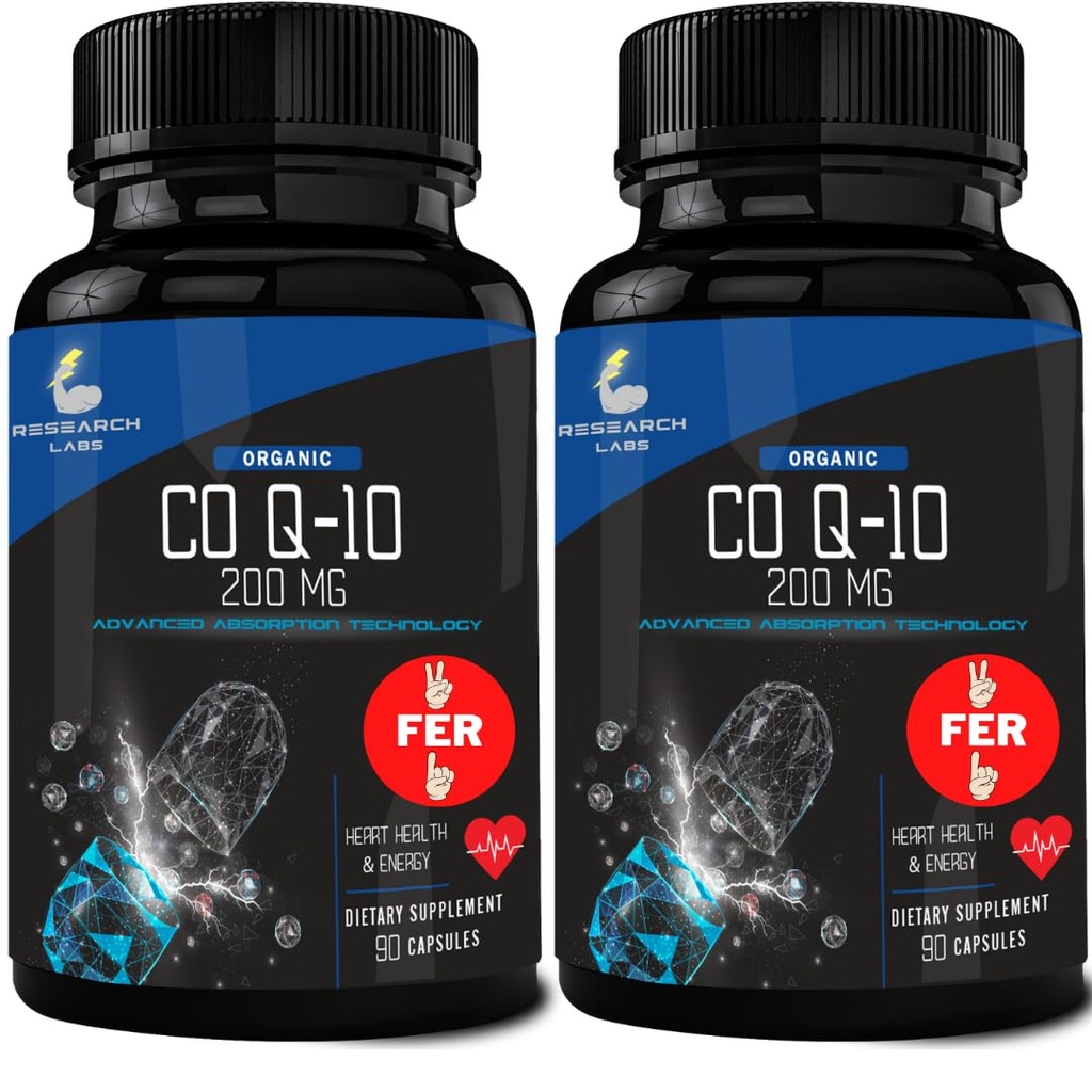 Research Labs 180 Softgels Advanced Abvorvation 200mg CoQ10 w/Black Pepper Extract. 2 για 1 Ad. Βιολογικό, χωρίς γλουτένη, Υποστήριξη για την Υγεία της Καρδιάς, Παραγωγή Ενέργειας, Συμπλήρωμα Αντιοξειδωτικών