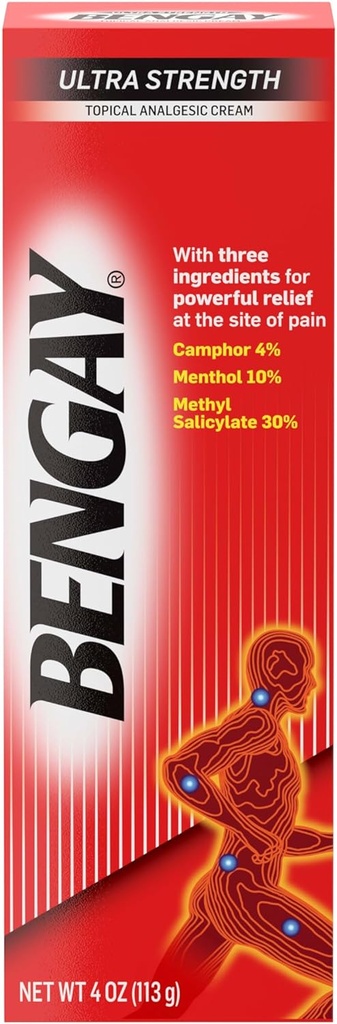 Bengay Ultra Strength Κρέμα για την ανακούφιση του πόνου, μη λιπαρό θέμα Αναλγητικό για τη μικρή αρθρίτιδα, τους μυς, τους αρθρώσεις και την πλάτη, Camphor, μενθόλη και μεθύλιο Salicylate, 4 OZ