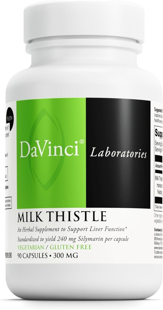 DAVINCI Labs Milk Thittle - Συμπλήρωμα διατροφής για την υποστήριξη της ηπατικής αποτοξίνωσης και λειτουργίας, την υγεία των νεφρών και την υγιεινή πέψη * - με γαϊδουράγκαθο γάλακτος και περισσότερα - Χωρίς γλουτένη - 90 κάψουλες χορτοφάγων