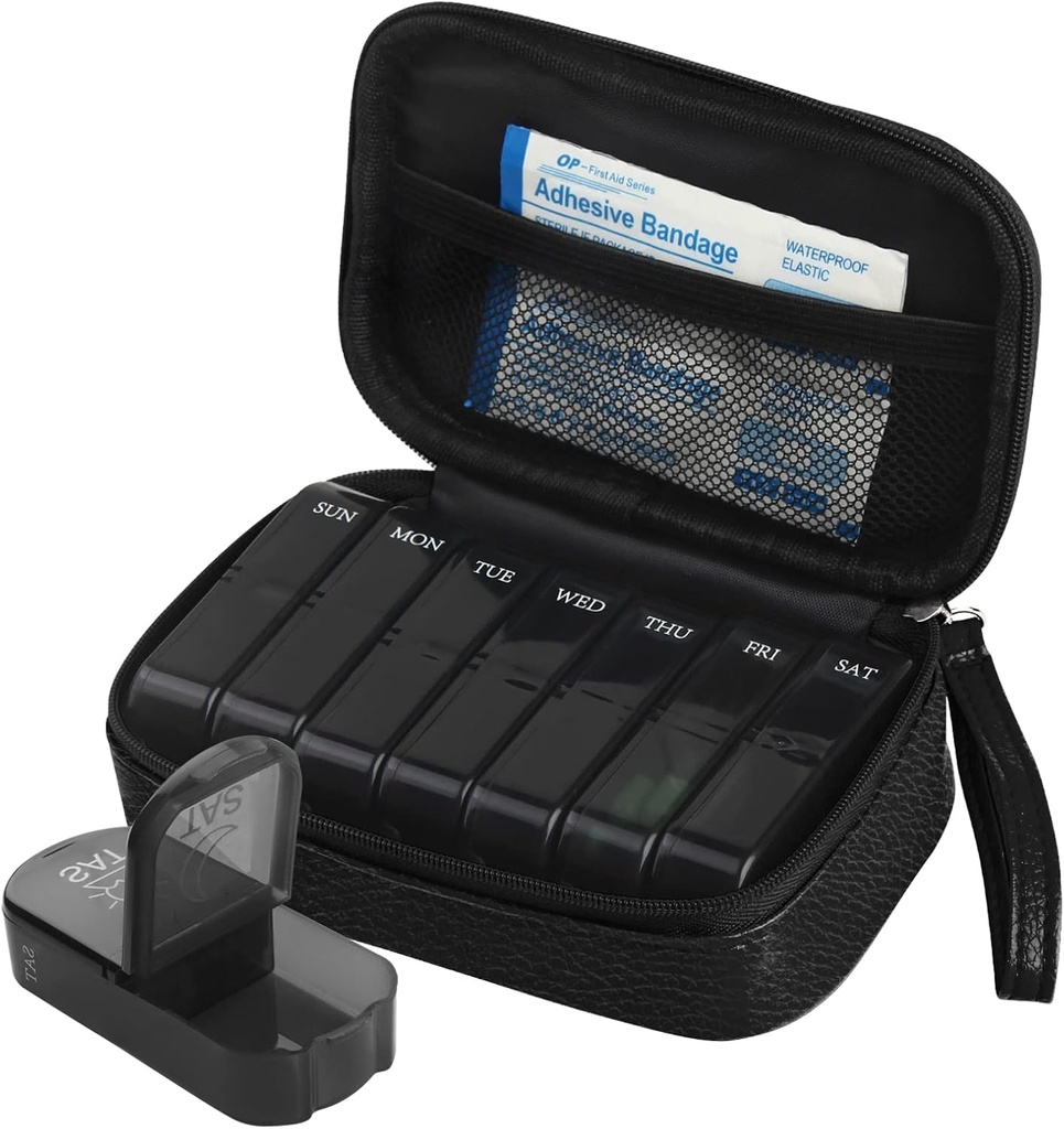 Εβδομαδιαία PU Δερμάτινη Τσάντα Χάπια Διοργανωτής Υπόθεση 2 φορές την ημέρα, AM PM Καθημερινή κουτί Χάπια για να κρατήσει βιταμίνη, ιχθυέλαιο, συμπληρώματα και ιατρική (μαύρο)