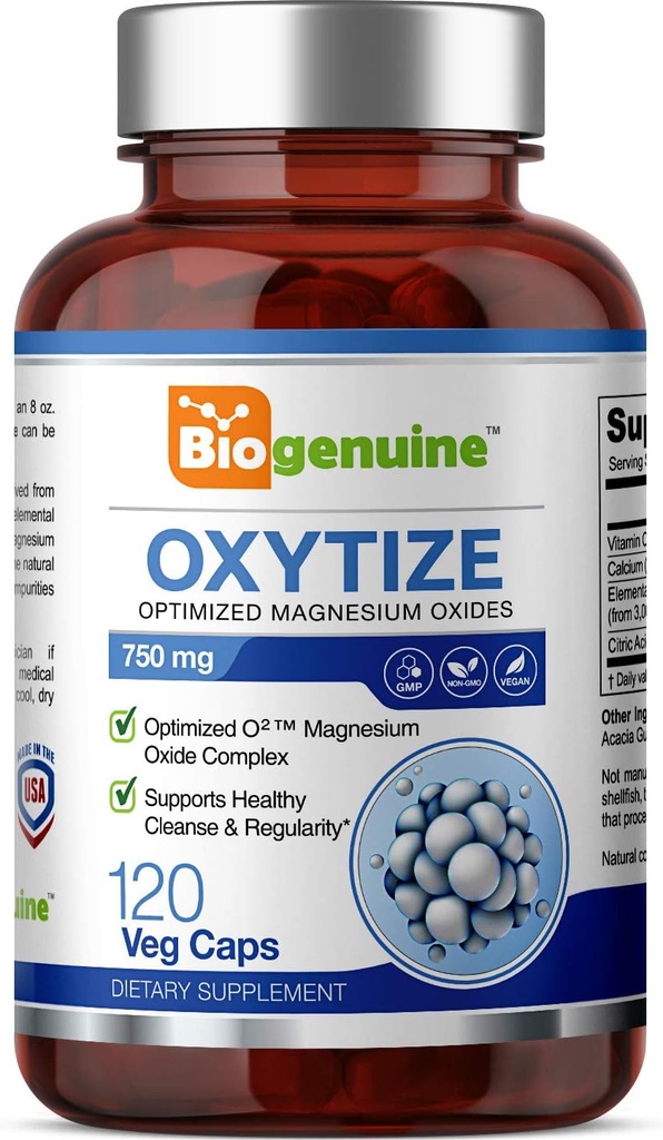 Oxytize 750 mg 120 Vcaps - Φυσικό οξείδιο του μαγνησίου Οξυγόνο με βάση το έντερο Καθαρίστε το απαλό λάξευση - Υποστηρίζει την υγιή πυγμής τακτική Κανονικότητα
