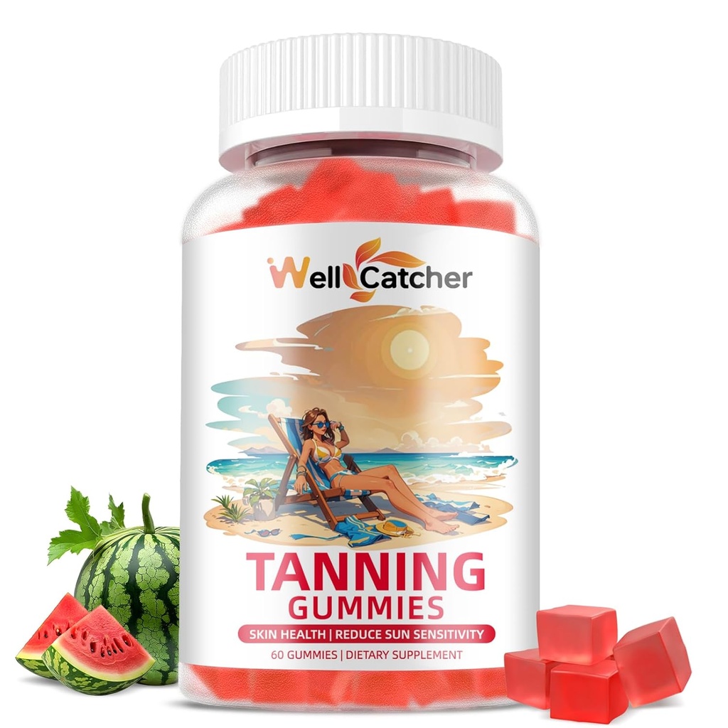 Tanning Gummies Supplement Άνδρες Γυναίκες - καθημερινής δέψη Gummies Ζάχαρη Δωρεάν με Ασταξανθίνη Beta-Carotene L-Tyrosine Lycope Natural Self Tanner για την υγεία του δέρματος & ευαισθησία Vegan Non GMO 60CT