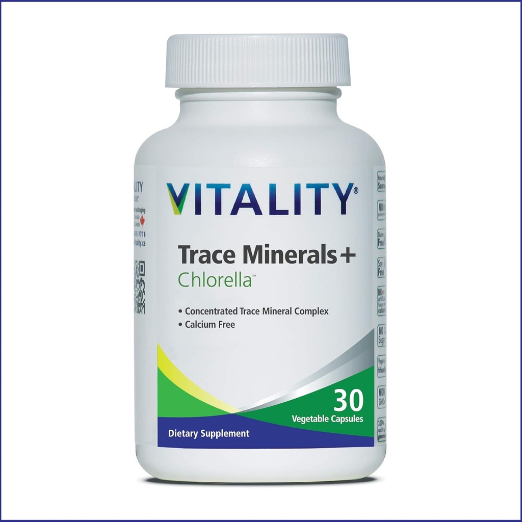 Vitality Trace Minerals + Chlorella – 30 Ημέρες/Κάψουλες - Καναδικό-Made Full Spectrum Mineral Complex  Vegan, Allergen-Free.