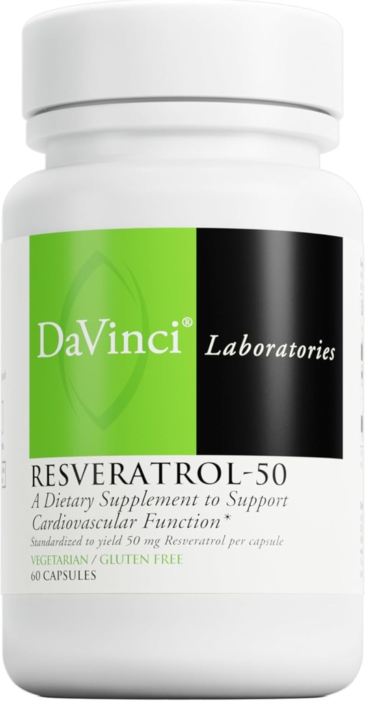 DAVINCI Labs Resveratrol-50 - Βοηθά στην υποστήριξη του ανοσοποιητικού συστήματος, της υγείας των οστών και της καρδιάς υγεία με ρεσβερατρόλη* - χωρίς γλουτένη και χορτοφάγους - 60 κάψουλες