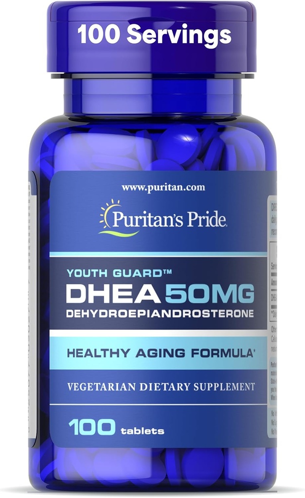 Puritan's Pride Youth GuardTM DHEA για γυναίκες και άνδρες 50mg, Συμπλήρωμα διατροφής για υγιή γήρανση, 3 μήνες προσφοράς, 100 δισκία