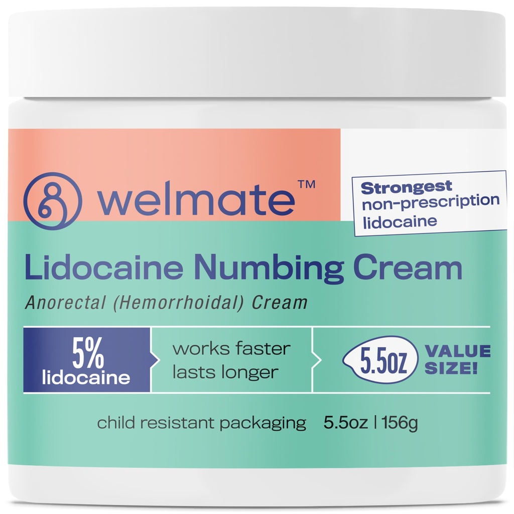 WELMATE 5% Lidocaine Κρέμα ανακούφισης αιμορροΐδων, μέγιστης αντοχής ανορεκτική κρέμα, 5.5 oz