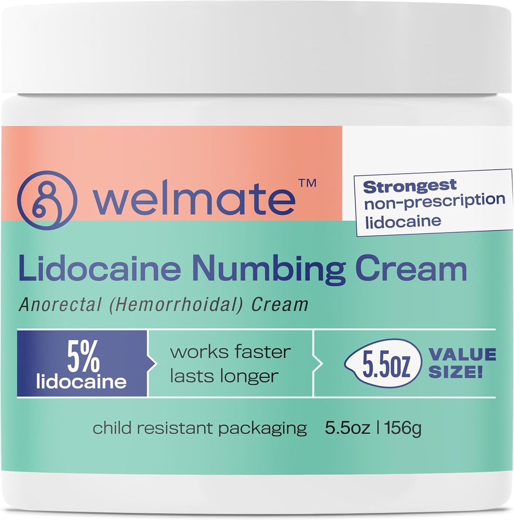 WELMATE 5% Lidocaine Κρέμα ανακούφισης αιμορροΐδων, μέγιστης αντοχής ανορεκτική κρέμα, 5.5 oz