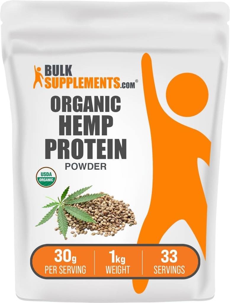 BulkSupplements.com Οργανική πρωτεΐνη κάνναβης σε σκόνη - Οργανική πρωτεΐνη κάνναβης, Υψηλή σκόνη ινών - Vegan & Gluten Free, 30g ανά σερβίροντας, 1kg (2,2 lbs) (πακέτο των 1)