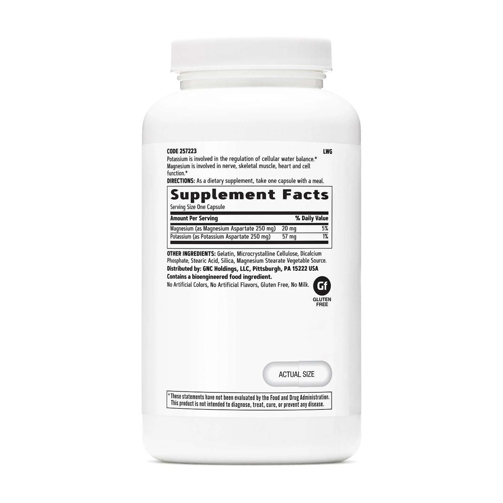 GNC Potassium and Magnesium Aspartate 250mg Supplement, Helps Regulate Water Balance, 240 Servings