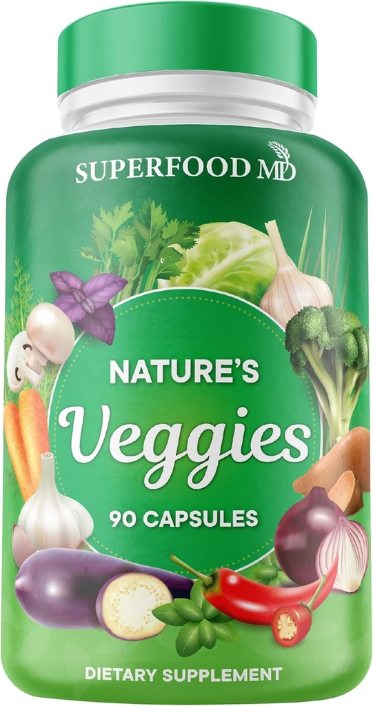 Superfood MD Veggies συμπλήρωμα - 90 κάψουλες Veggie - Υποστηρίζει τα επίπεδα ενέργειας, Beta Carotene, Βιταμίνες & Ορυκτά - Χωρίς σόγια - 90 Count