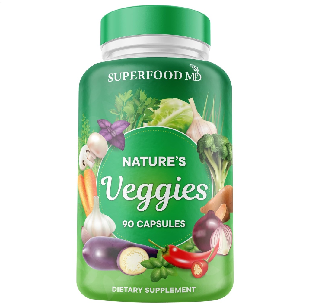 Superfood MD Veggies συμπλήρωμα - 90 κάψουλες Veggie - Υποστηρίζει τα επίπεδα ενέργειας, Beta Carotene, Βιταμίνες & Ορυκτά - Χωρίς σόγια - 90 Count