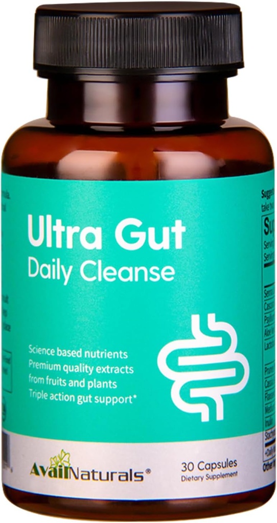 AvailNatistics Ultra Gut Daily Cleanse 15 Ημέρα καθαρισμού-με Senna Leaf Extract, Cassia Seed, 2,5 δισεκατομμύρια προβιοτικά & διαιτητικές ίνες, 30 κάψουλες