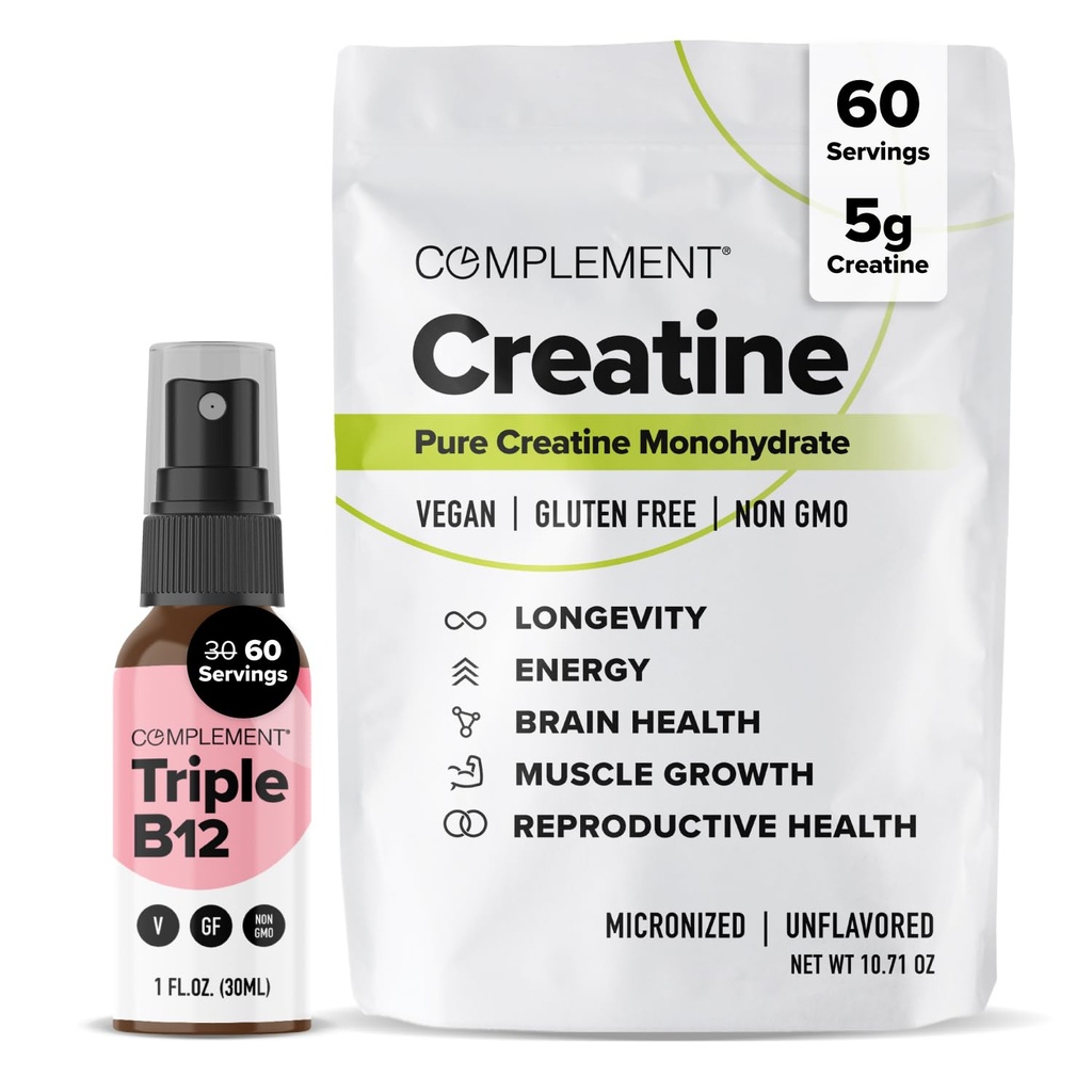Συμπληρωματικό τριπλό B12 Spray & Creatine Bundle – Vegan B12 συμπλήρωμα και υποστήριξη μυϊκής απόδοσης