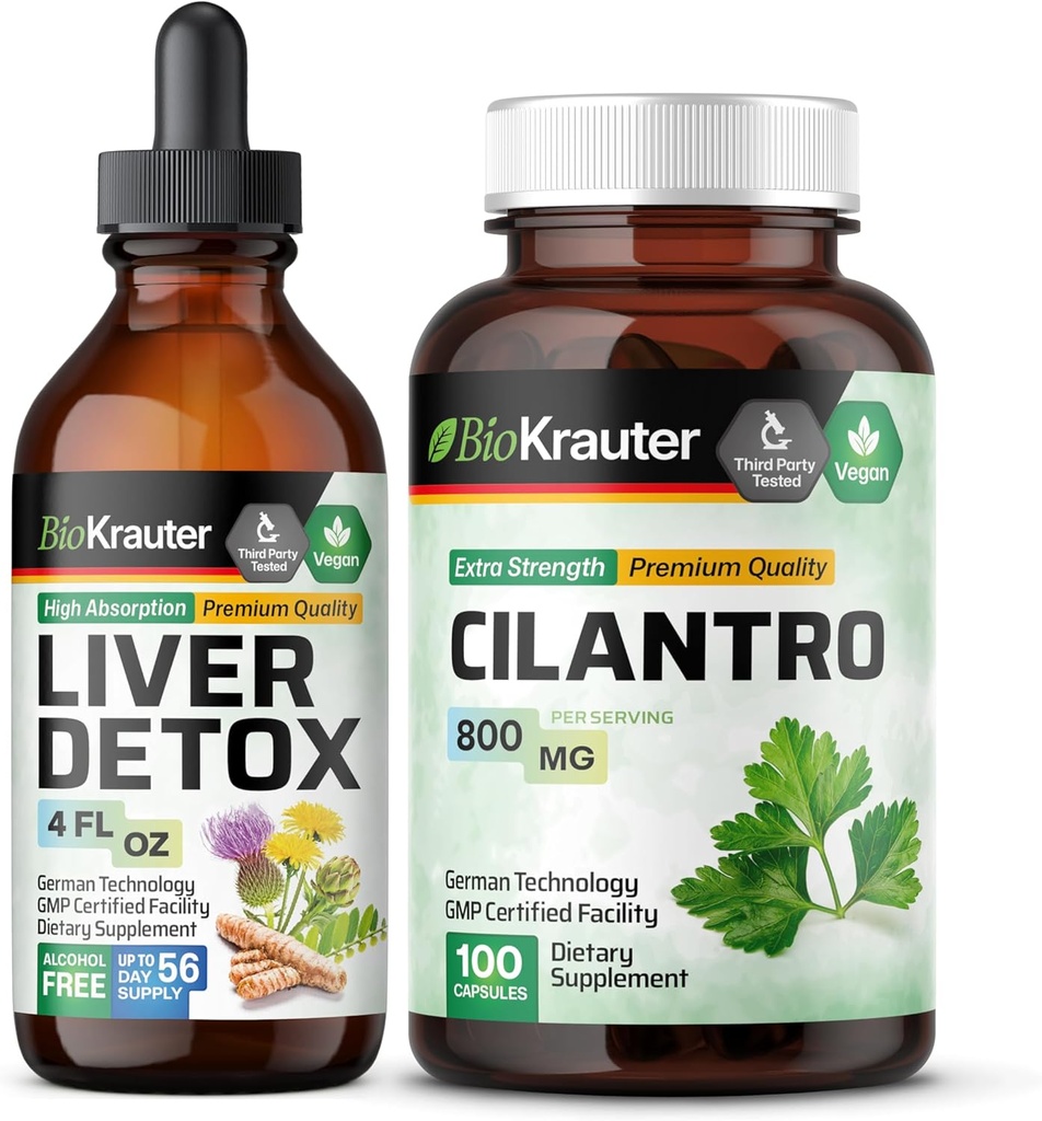 BIO KRAUTER Liver Detox Tincture 4 Fl. Oz. & Cilantro 100 Capsules