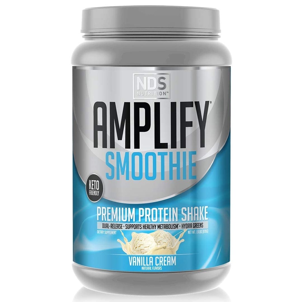 AMPLIFY NDS Nutrition Smoothie Premium Whey Protein Powder Shake with Added Greens and Amino Acids - Φτιάξτε Lean Myster, Gain Strength, Lasting Energy, and Lose Fat - Vanilla (30 Servings)