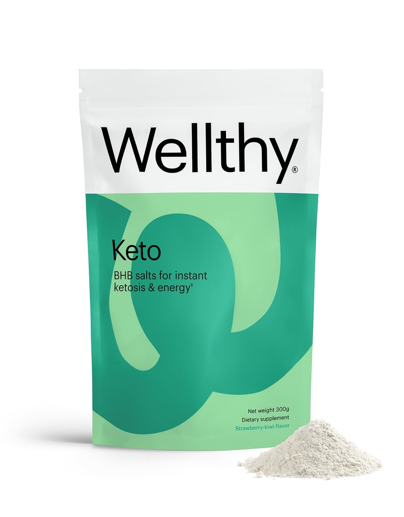 Wellthy Keto Power with BHB Salts for Instant Ketosis and Energy, Natural Strawberry Kiwi Flavor, 10.58 oz