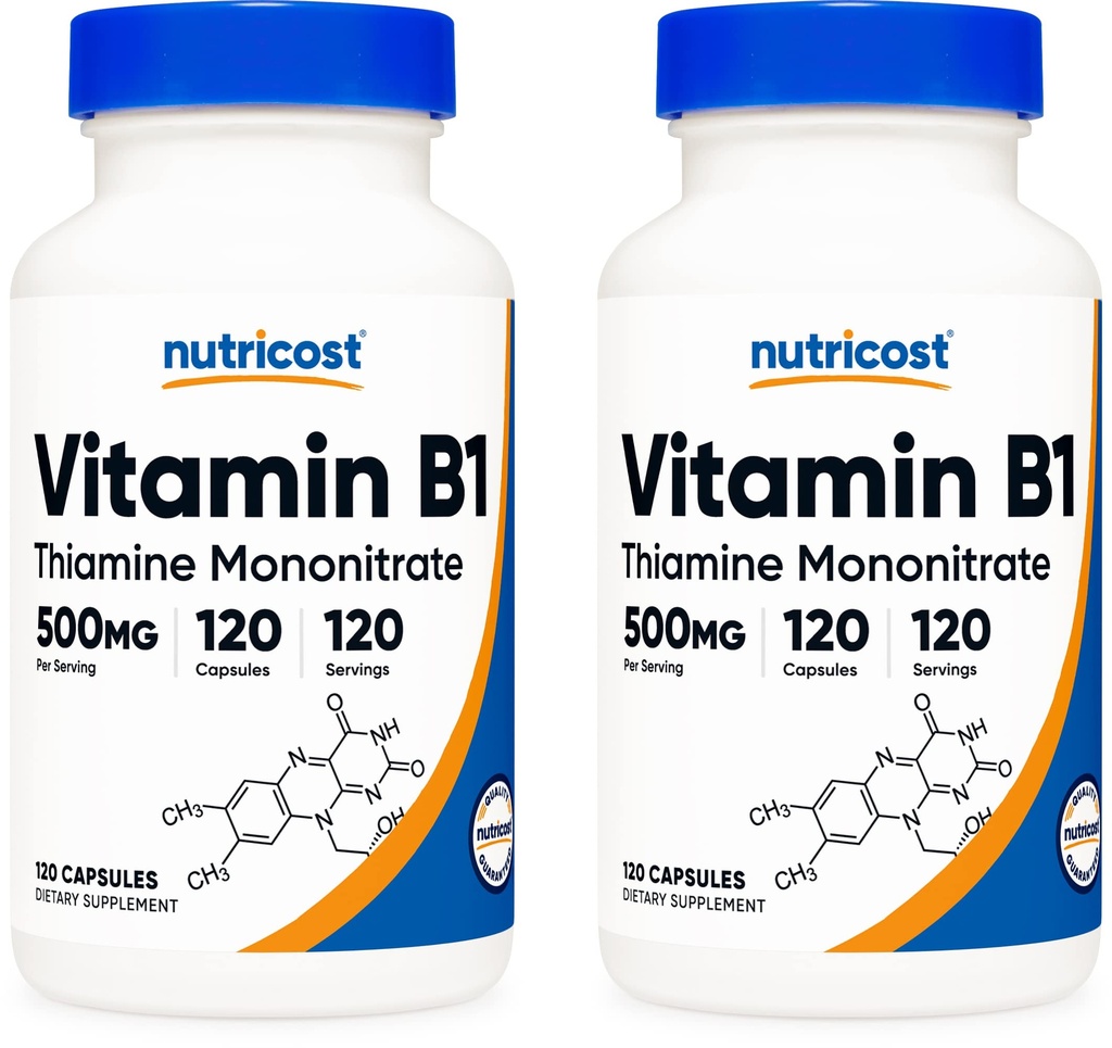Nutricost Βιταμίνη B1 (Thiamin) 500mg, 120 κάψουλες (2 φιάλες)