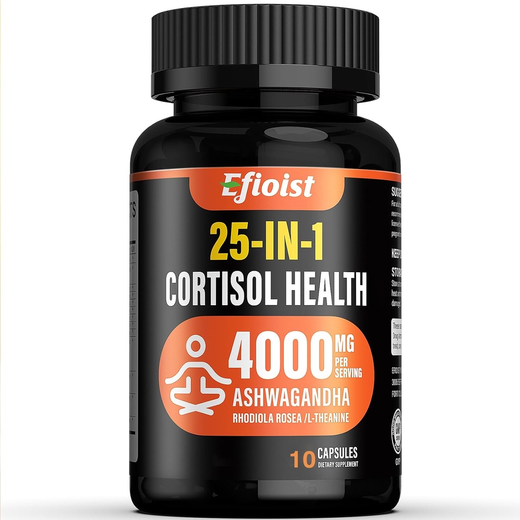 Cortisol Health Supplement, 25-in-1 Cortisol Reucer για γυναίκες & άνδρες, Cortisol συμπληρώματα για με Ashwagandha, Rhodiola Rosea, L-Θεανίνη, 10 κάψουλες