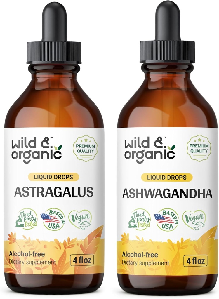 Wild & Organic Astragalus Tincture 4 fl oz & Ashwagandha Tincture 4 fl oz